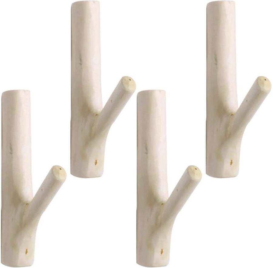 Zasvec houten kapstokhaken 4 stuks houten haken vintage houten haken van natuurlijk hout wandhaken houten haakrail vintage boomtak wandhaken plakhaken voor kleding sjaal muts (breedte 2-3 cm)