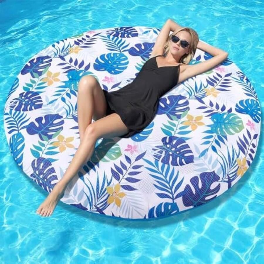 Zattera Drijvende zwemmat voor volwassenen 150 x 150 cm ronde opblaasbare hangmat van stof multifunctioneel matras met stof voor feestjes aan zee en strand
