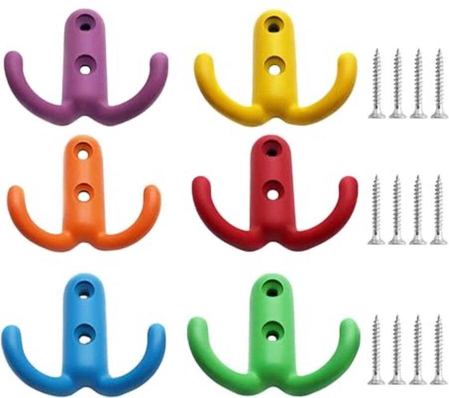 ZBHDEYG 6 haken kinderkapstokken kleurrijke kapstokken kleine metalen kapstokken kledingkastaccessoires voor badkamer en slaapkamer