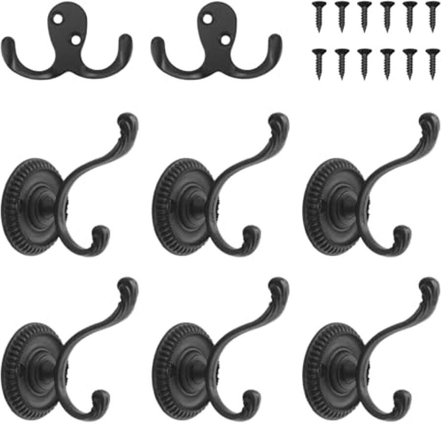 ZBHDEYG 6 stuks retro kapstokken 2 stuks haken lichtgewicht luxe kapstokken zware legering haken wandgemonteerde metalen kapstokken decoratieve enkele haken keuken badkamer haken