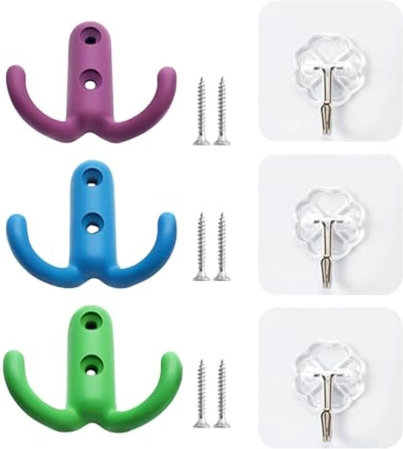 ZBHDEYG Set van 3 kapstokken 3 stuks transparante haken kleurrijke kleine kapstokken aluminium haken kinderkapstokken decoratieve muurhaken keuken- en badkamerhaken