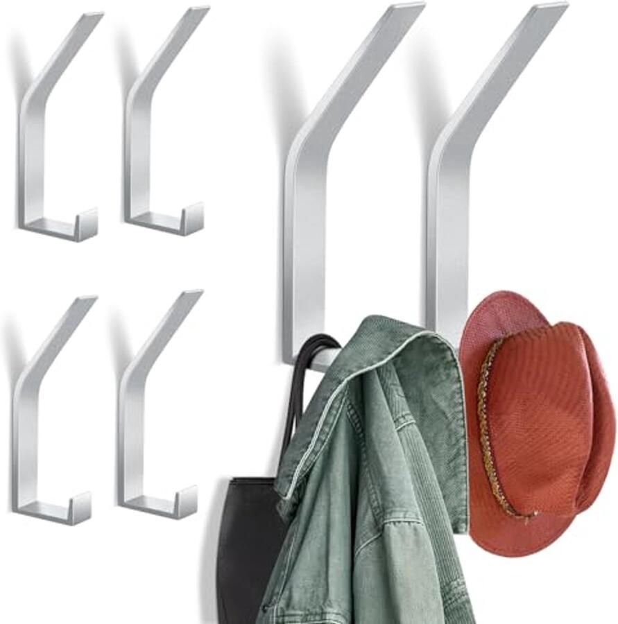 Zeawavsl kapstokken 6 stuks akoestische paneelhaken onzichtbare schroeven moderne kapstok in zwart ideaal voor jassen kleding sjaals handtassen en meer (zilver)