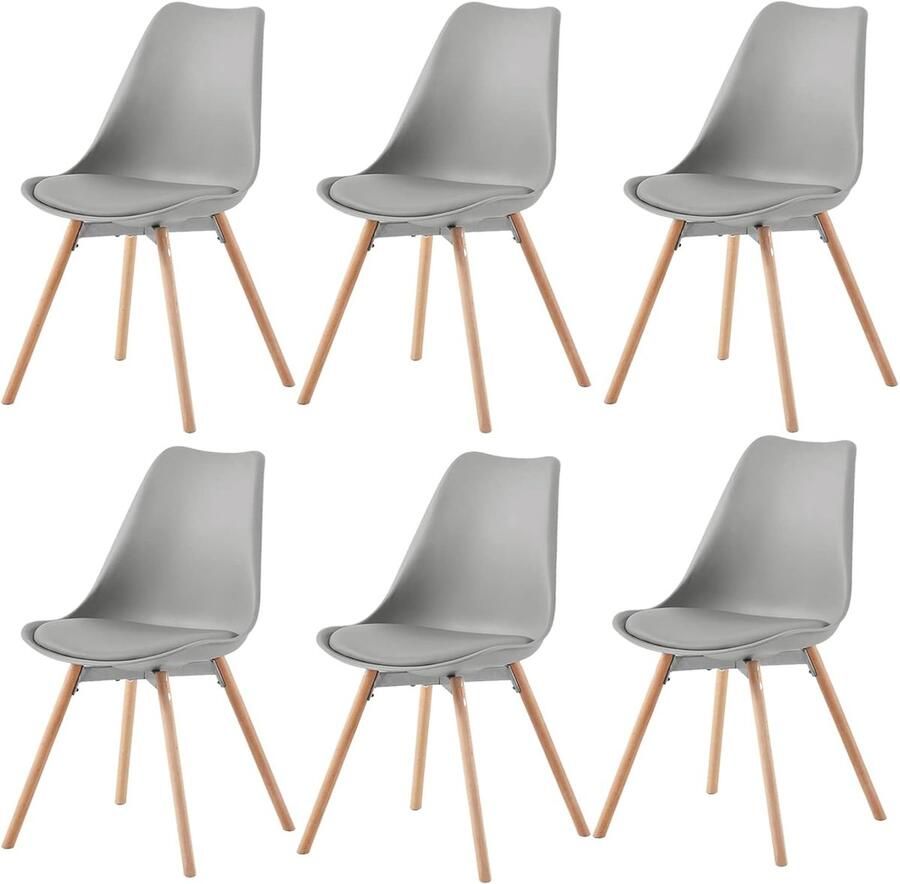 Zeer Comfortabele Eetkamerstoelen Set van 6 Gestoffeerde Keukenstoelen met Massief Houten Zitting en Hoge Rugleuning