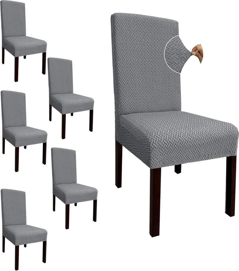 Zeer rekbare verdikte jacquard elastische stoelhoes stoelhoezen voor stoelbescherming vier seizoenen universeel set van 6 lichtgrijs