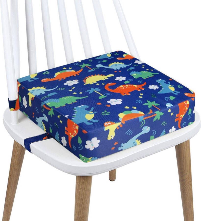 Zeildoek autostoel wasbaar 2 riemen veiligheidsgesp zitverhoging voor kinderen voor eettafel draagbare boosterstoelen (blauwe dinosaurus)
