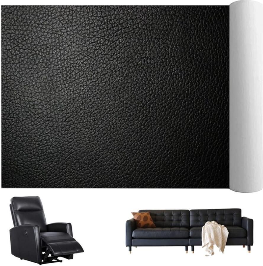 Zelfklevend Kunstleer Zwart 40x150cm Kunstleer op Rol Reparatiedoek Leer Reparatie Set Leder Patch Reparatie Bank Meubelreparatie Snel & Eenvoudig voor Autostoelen Banken Bootstoelen Stoelen