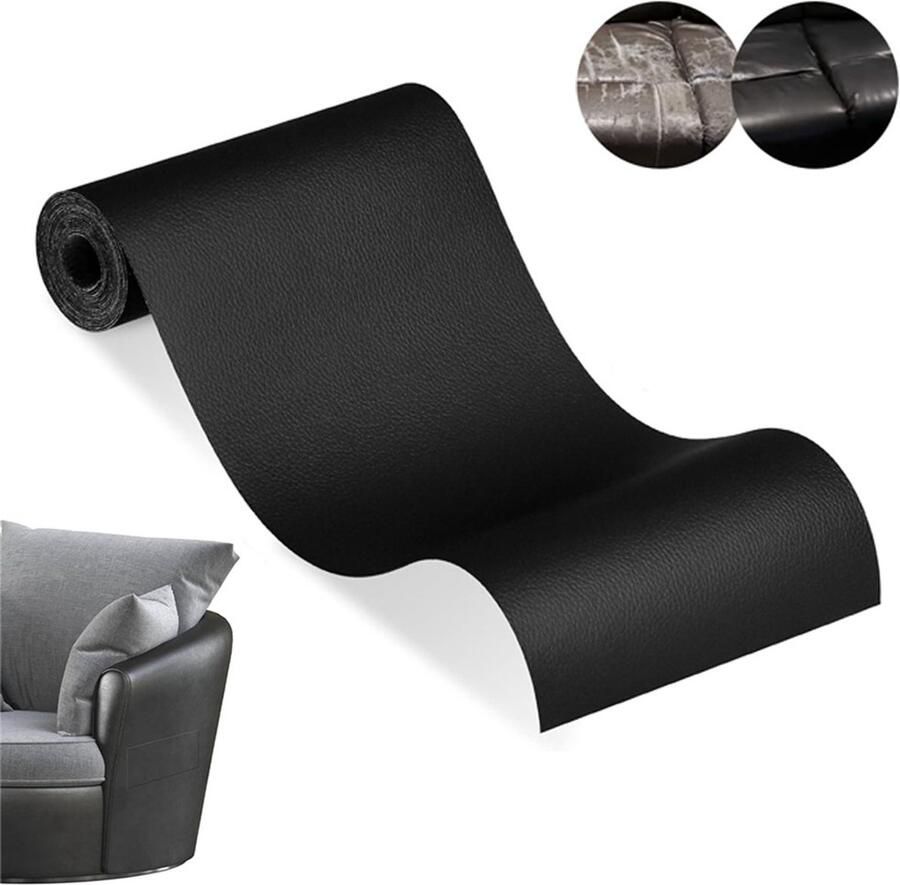 Zelfklevend Leer Reparatie Set 137 x 50cm Zelfklevend Kunstleer Meubel Reparatie Set Reparatiedoek Slijtvast Kunstleer Decoratiefolie Meubelfolie Waterdicht Leather Repair Leder Patch voor Meubels Banken Autostoelen Zwart