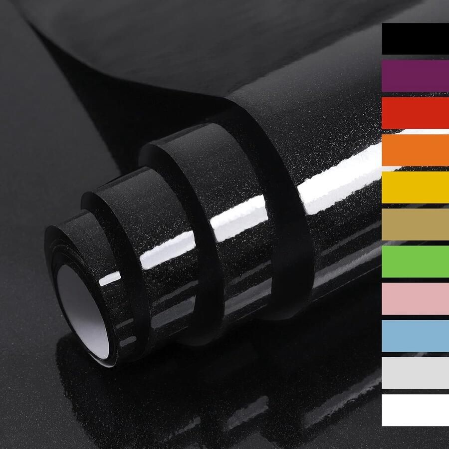 Zelfklevend papier voor meubels glanzend glitter 40 x 300 cm zelfklevend behang waterdichte vinylstickers voor meubels keukenmuren tafels badkamers kasten en aanrechtbladen Zwart