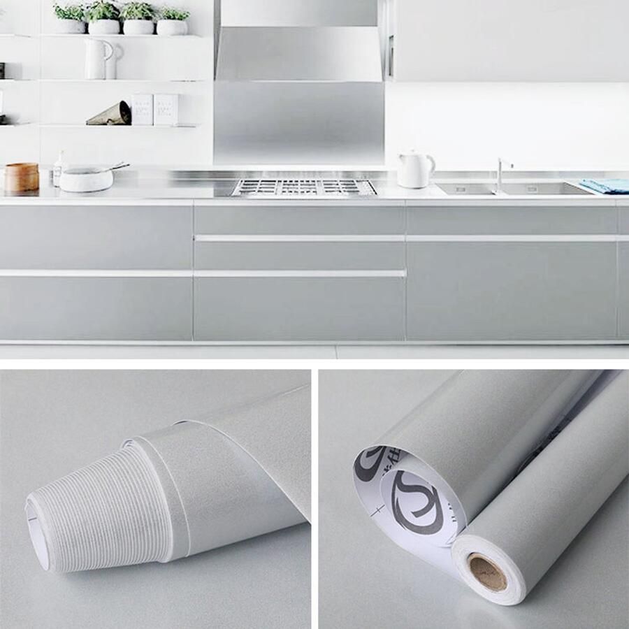 Zelfklevend papier voor meubels glanzend glitter 40 x 300 cm zelfklevend behang waterdichte vinylstickers voor meubels keukenmuren tafels badkamers kasten en aanrechtbladen Grijs