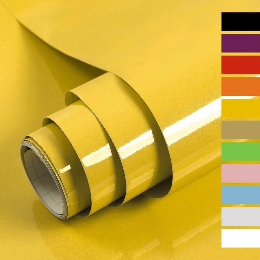 Zelfklevend papier voor meubels glanzend glitter 40 x 300 cm zelfklevend behang waterdichte vinylstickers voor meubels keukenmuren tafels badkamers kasten en aanrechtbladen Geel