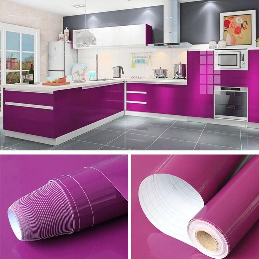 Zelfklevend papier voor meubels glanzend glitter 40 x 300 cm zelfklevend behang waterdichte vinylstickers voor meubels keukenmuren tafels badkamers kasten en aanrechtbladen Paars