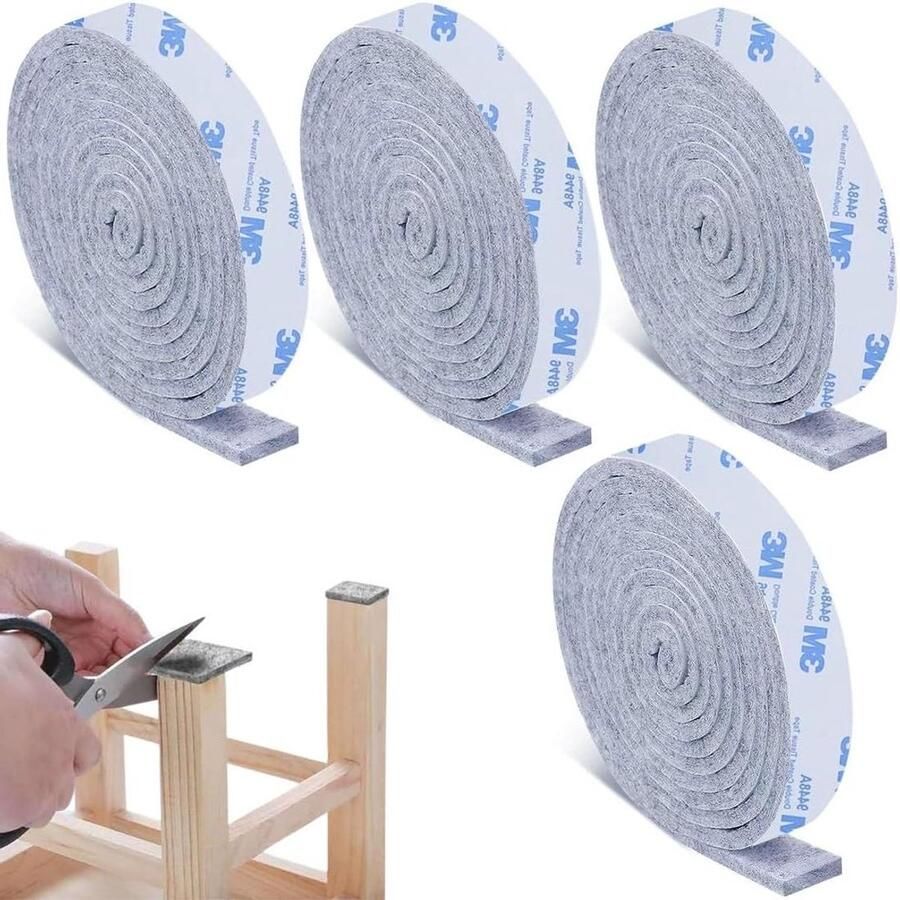 Zelfklevend Viltglijders 4 rollen (100 cm x 2 cm) Sterk klevende Glijmatten voor Meubels Grijs