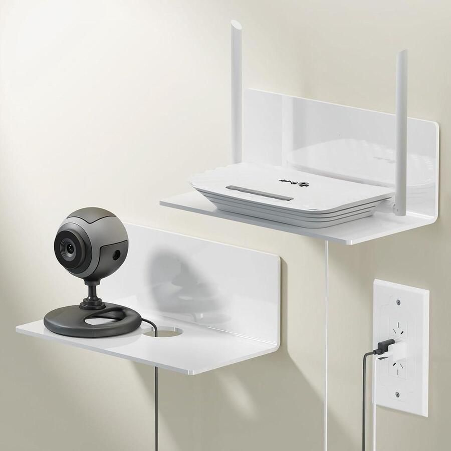 Zelfklevend wandrek zonder boren Set van 2 wandplanken 23 cm breed Acryl wandplank voor badkamer woonkamer Wit Wandplank voor slaapkamer keuken kantoor Wandrek