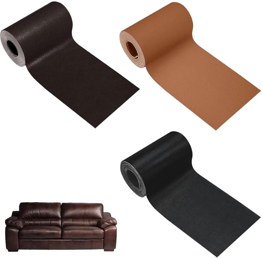 Imperiaal 3 stuks zelfklevende 20 x 30 cm lederen patches reparatieset voor kunstleren en folie reparaties (zwart bruin curry) voor meubels banken en autostoelen