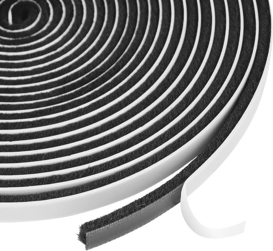 Zelfklevende Borstelafdichtstrip 6m Deur- en Raamafdichting voor Geluidsisolatie en Winddichtheid Zwart