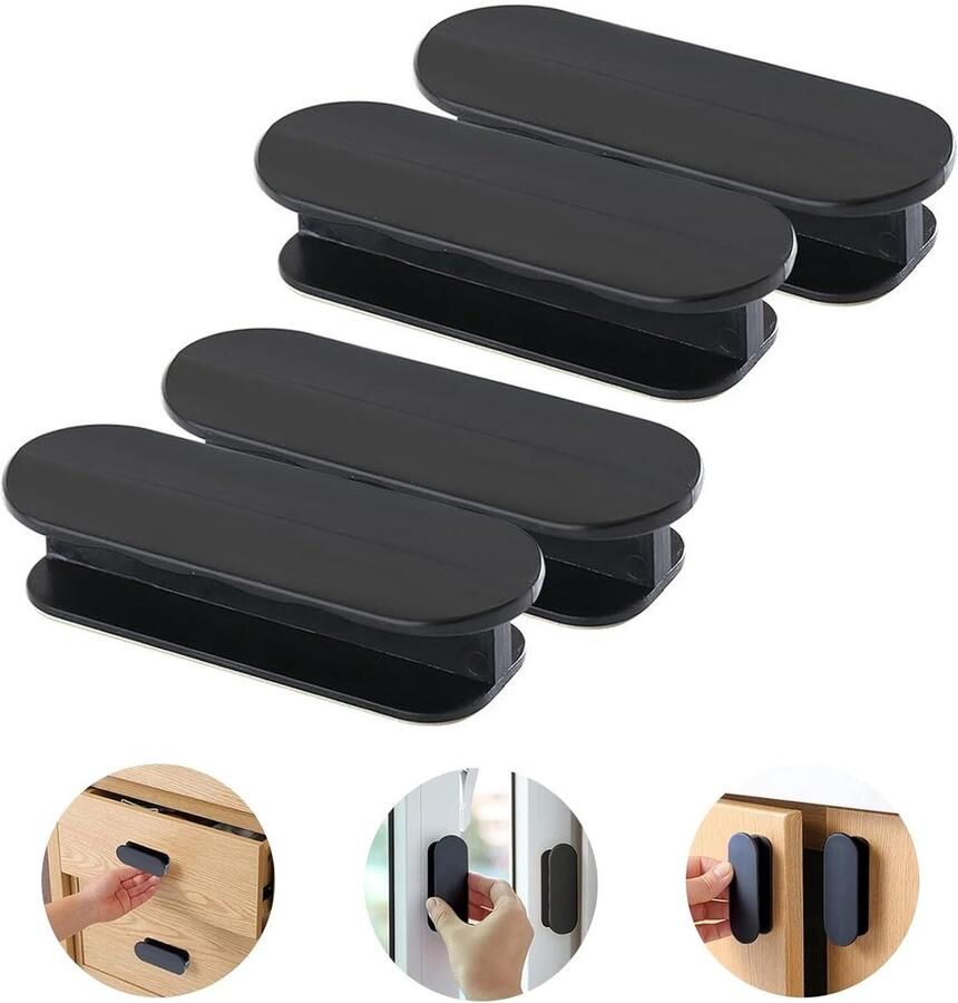 Zelfklevende deurgrepen 4 stuks kastgrepen meubelgreep balkondeur buiten kunststof meubelgrepen voor ramen glazen deuren laden zwart gemakkelijk te bevestigen