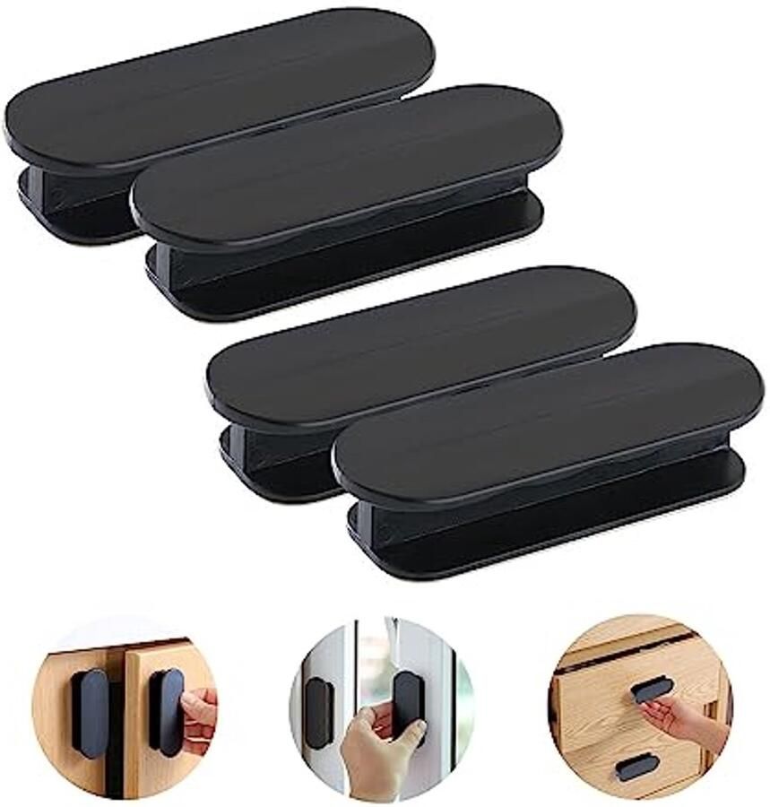 Zelfklevende deurgrepen 4 Stuks Meubelgrepen voor Balkondeuren Kasten en Ramen Zwart