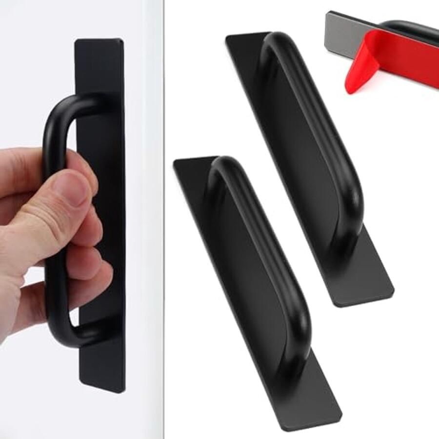 Zelfklevende deurgrepen voor meubels 2 stuks zwart aluminium zonder boren 147 x 25 mm