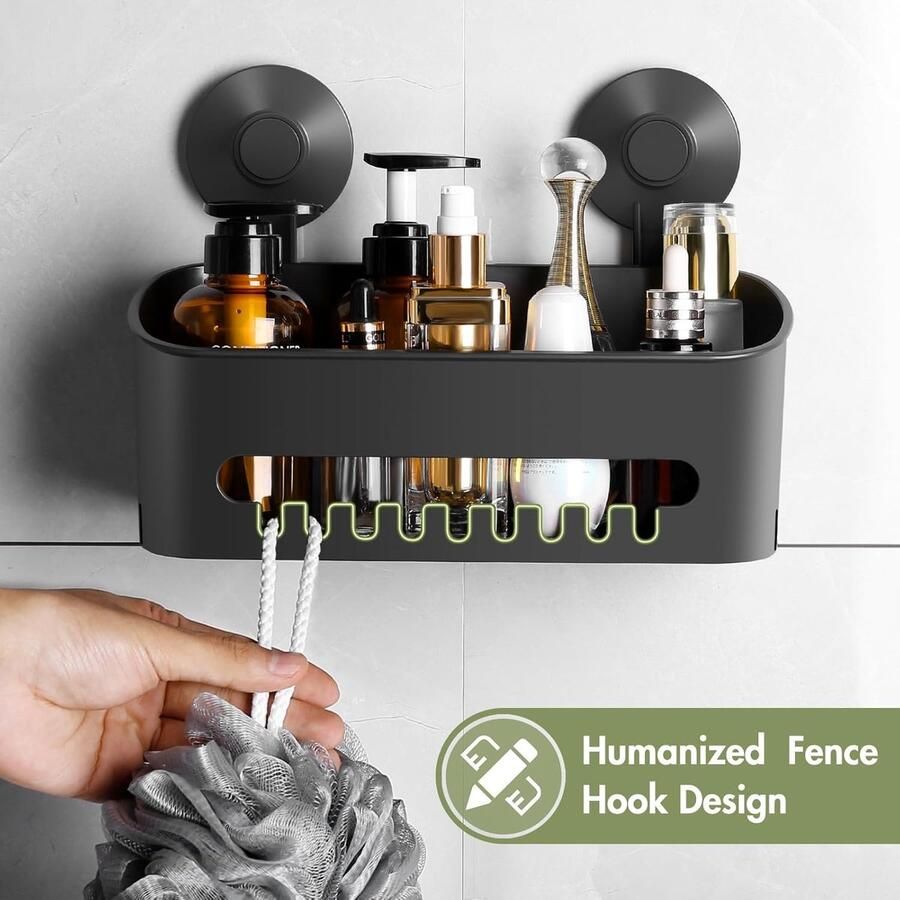 Zelfklevende Doucheplank met Zuignappen Afneembare Opbergmand zonder Boren voor Badkamer en Douche Max. 22 kg