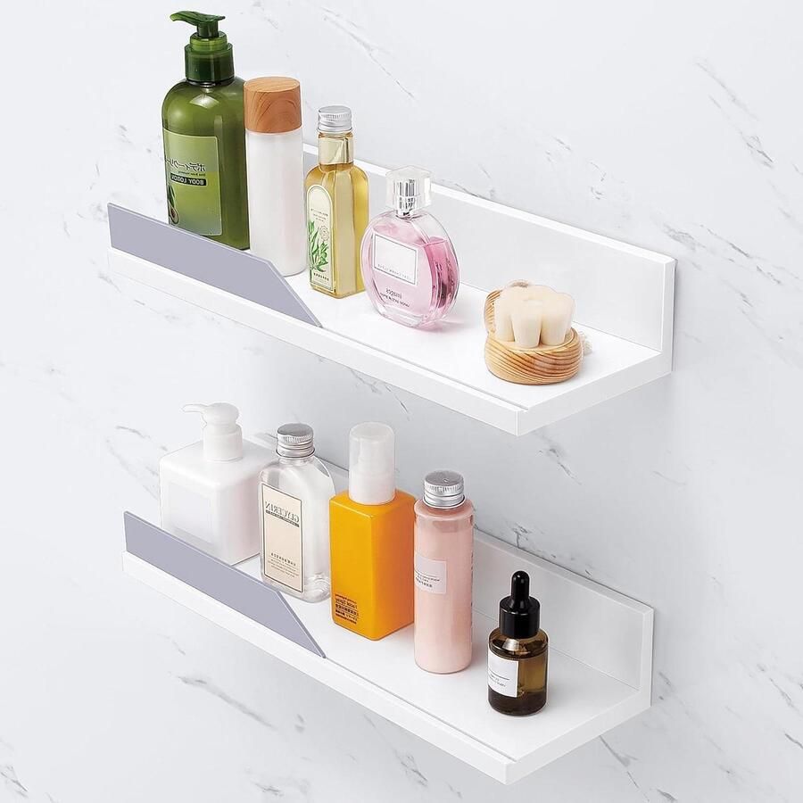 Zelfklevende Doucheplank Wit Kunststof Wandplank Set van 2 Badkamer Opslag Organisatie