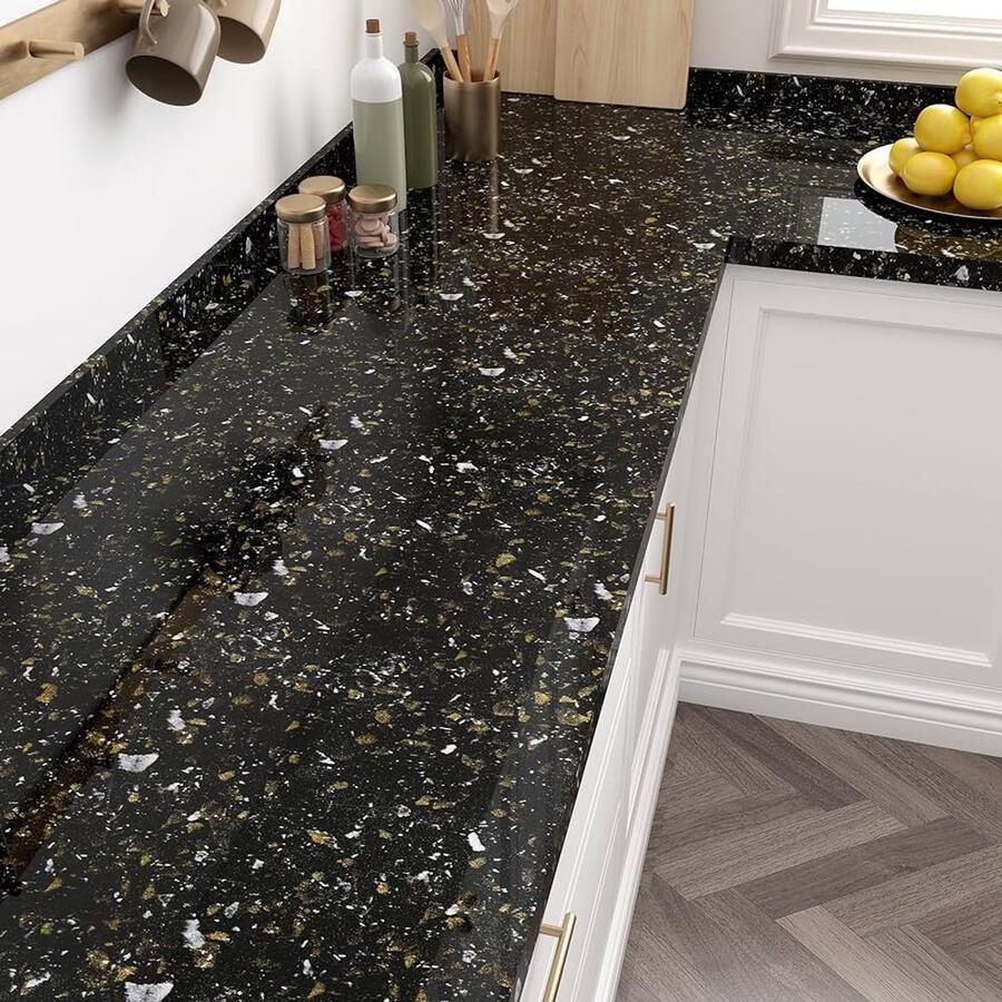 Zelfklevende Film Terrazzo Zwart Goud 1 stuk Papier en Vinyl 30CM×5M