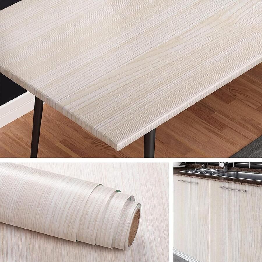 Zelfklevende folie houtlook wit 40 cm x 10 m meubelfolie keuken deurfolie meubel achterwand keukenkast behang