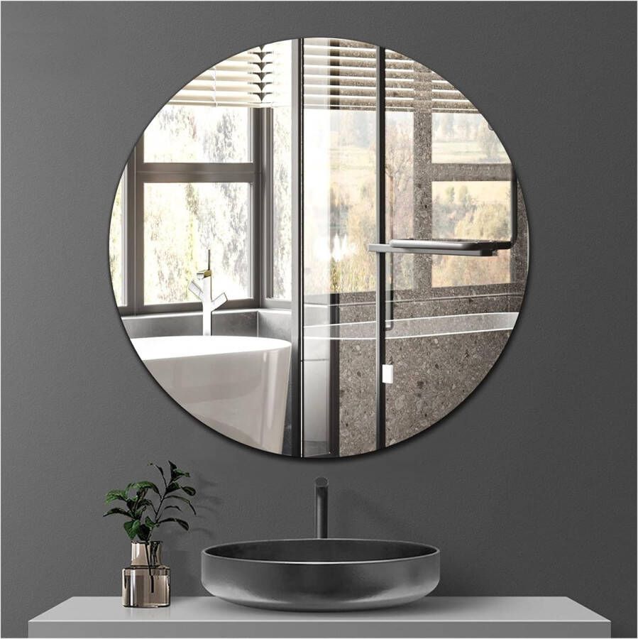 Zelfklevende glazen ronde spiegel zonder frame 40 cm cirkel badkamerspiegel decoratieve spiegels voor badkamer woonkamer hal kaptafel enz