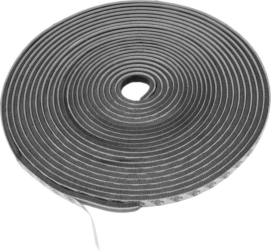 Zelfklevende grijze borstelafdichting 10 m (L) x 9 mm (B) x 5 mm (D) schuifdeur ramen en garderobe