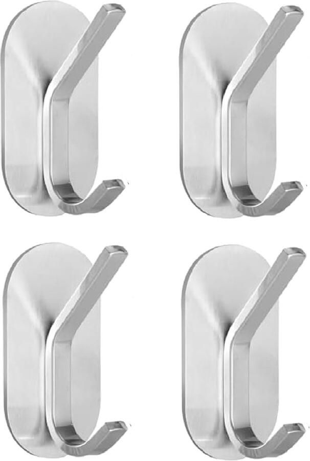 KCVV Zelfklevende haken voor aan de muur handdoekhaakjes 4 Stuks voor het ophangen van kapstokhaken Deurhaken Handdoekrekken voor de badkamer RVS douchehaken Robuuste badjas Zilver