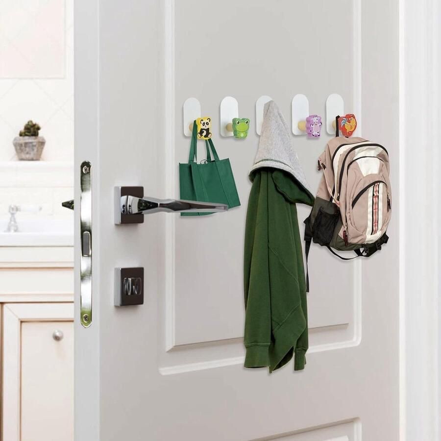 Zelfklevende haken voor kinderen 5 stuks dierenkleefhaken kinderkledinghaken kindergarderobehaken zelfklevend handdoekhaken zonder boren garderobehaken kinderen houten wandhaken dieren kinderkamer