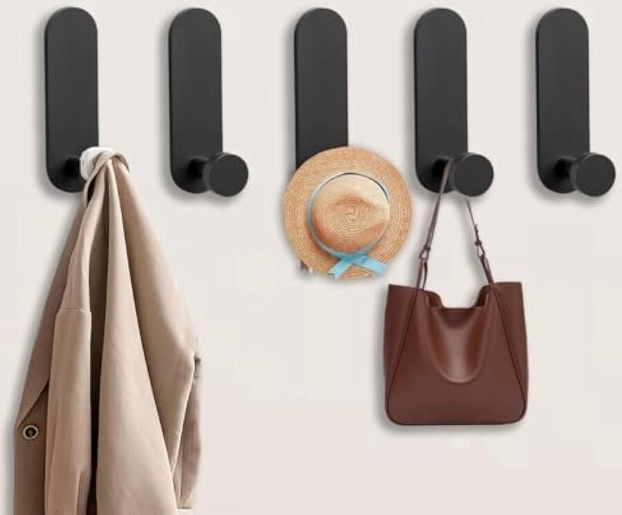 Zelfklevende Handdoekhaken 5 Stuks Kapstokhaken zelfklevend Muurhaken Handdoekhaken Zonder Boren Garderobehaken Zelfklevende Haken voor Badkamer Keuken (Zwart)