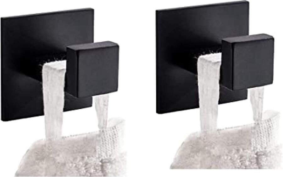 Zelfklevende Handdoekhaken Set van 2 Matzwarte Kapstokhaken zonder Boren voor Badkamer