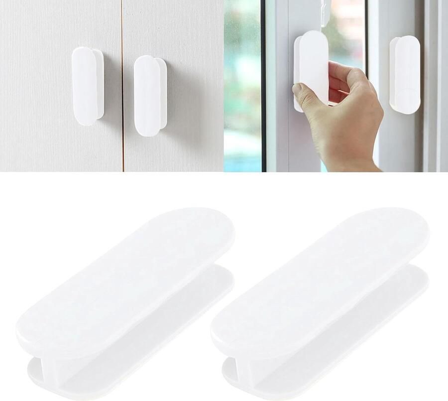 Zelfklevende handgreep-Handgrepen voor kledingkasten- 2 stuks buitendeurgreep-kleine handgrepen voor kastdeuren-multifunctionele handgrepen voor kledingkasten zelfklevende kunststof deurgreep meubelgreep raamgreep（wit）