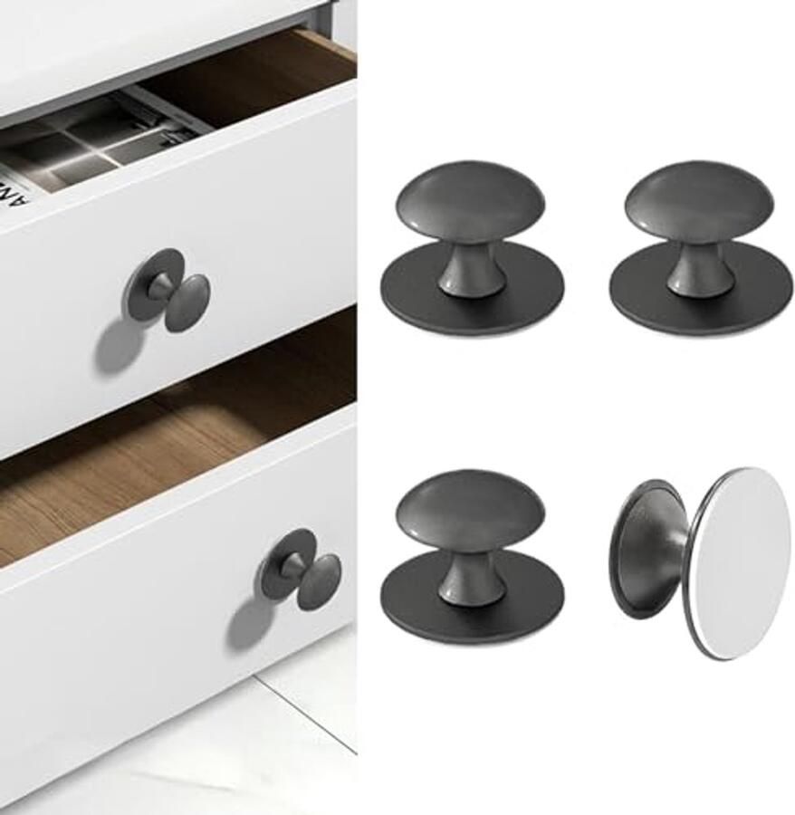 Zelfklevende Kastknoppen 4 Stuks Grijs Roestvrij Staal