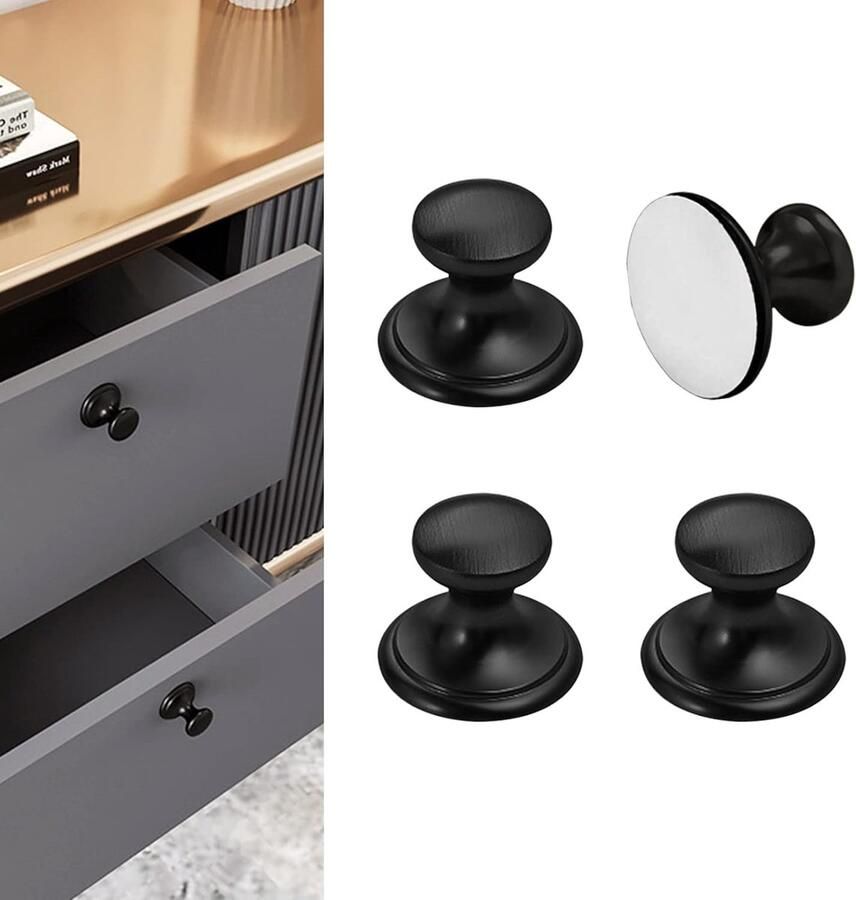 Zelfklevende Knoppen Aluminium 4 stuks Zwart 37 mm