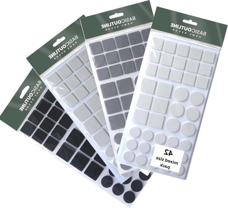 Zelfklevende meubelglijders Eva-rubber in verschillende maten 42 stuks antislip pads vloerbescherming krasbescherming alle soorten vloeren 4 kleuren verpakking van 168 stuks