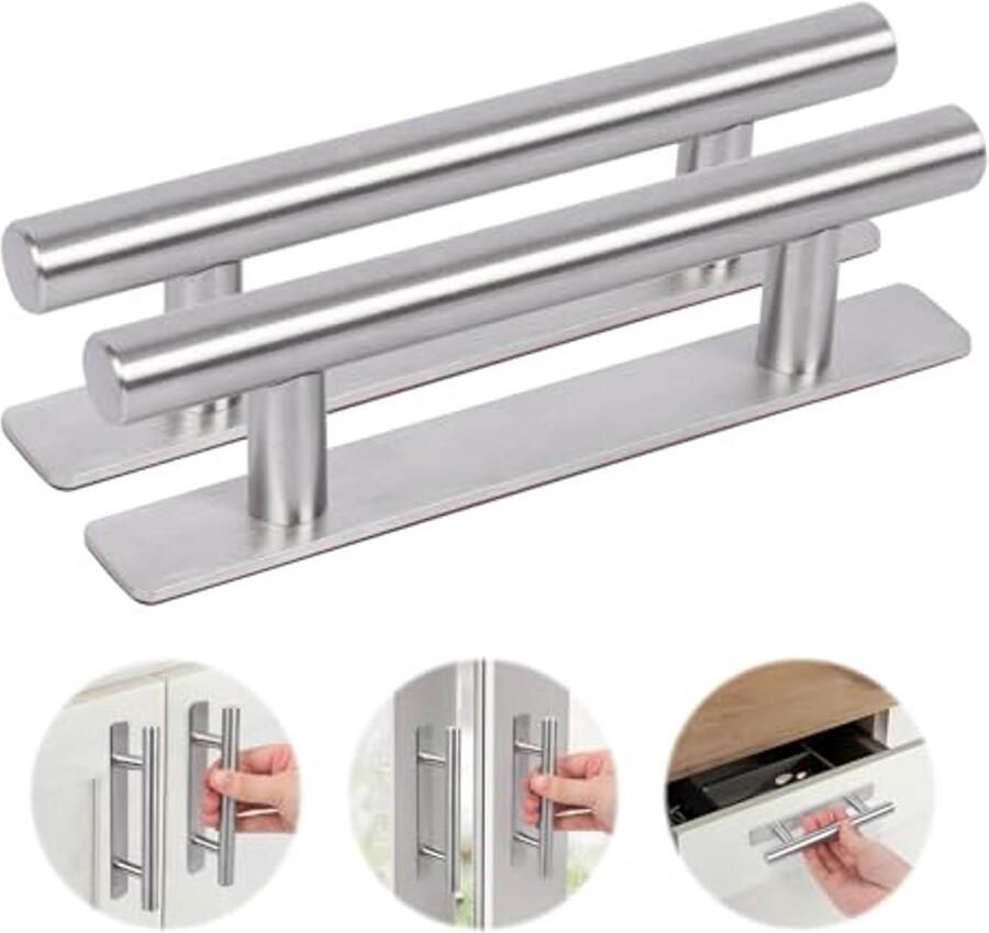 Zelfklevende Meubelgrepen 128 mm Aluminium Kastgrepen zonder Boren voor Kledingkasten en Deuren 2 Stuks Zilver