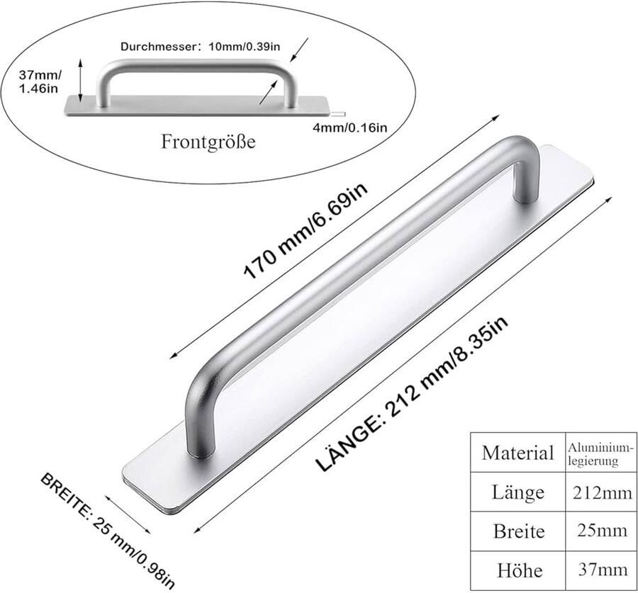 Zelfklevende meubelgrepen Aluminium 2 stuks Zilver 212 mm