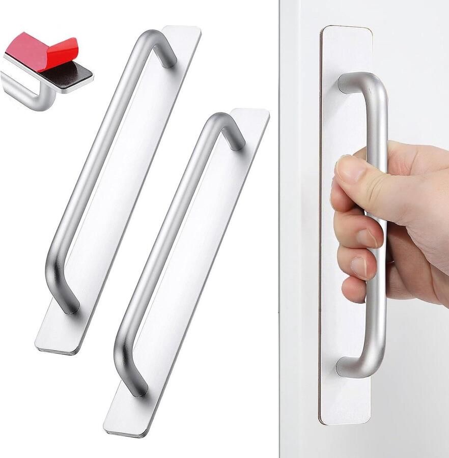 Zelfklevende meubelgrepen aluminium kastgrepen 2 stuks ladegrepen deurgrepen zonder boren handvat kledingkast keuken schuifdeur balkondeur 212 mm zilver