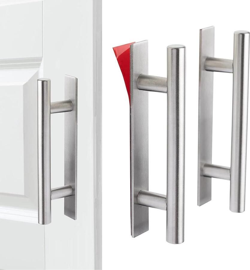 Zelfklevende meubelgrepen roestvrij staal kastgrepen zelfklevende ladegrepen zonder boren handgreep voor kledingkast schuifdeur balkondeur zilverkleurig 2 stuks