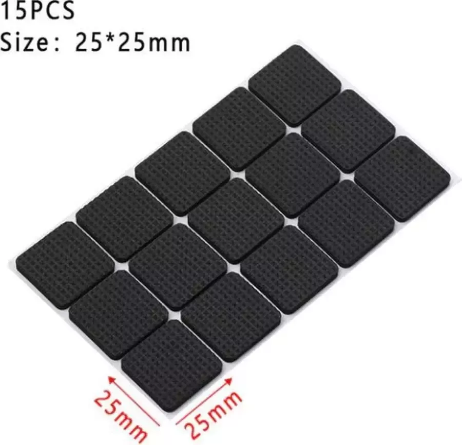 Zelfklevende meubelonderzetters 15 stuks meubel onderzetters Plakvilt Vloerbeschermers Vloerbeschermer Anti-slip stoelpoot Anti-kras vilt Rubber stoel beschermer Beschermvilt Vierkant Tafelonderzetter Stoel onderzetter