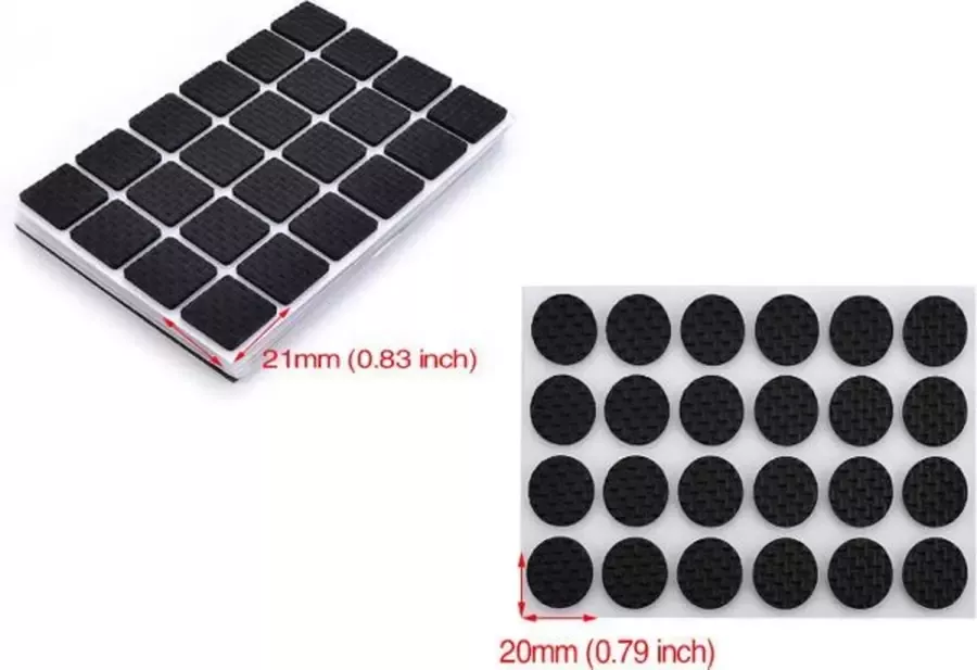 Zelfklevende meubelonderzetters 2 x 24 stuks Set van ronde en vierkante meubel onderzetters Vloerbeschermers Vloerbeschermer Anti-slip stoelpoot Anti-kras vilt Rubber stoel beschermer Beschermvilt vierkant