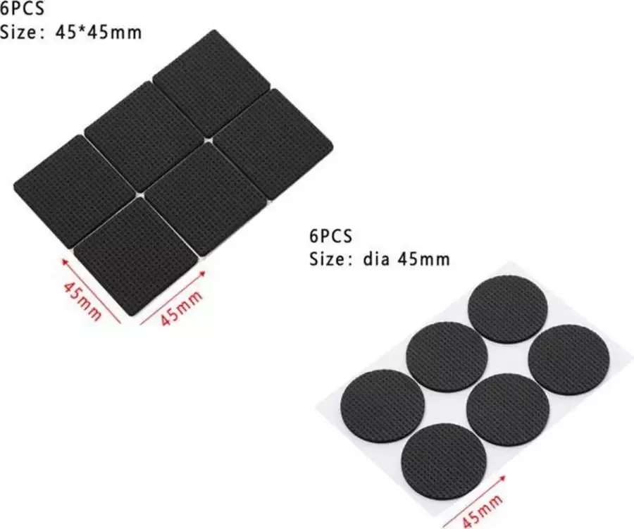 Zelfklevende meubelonderzetters 2 x 6 viltjes Set van ronde en vierkante meubel onderzetters Vloerbeschermers Vloerbeschermer Anti-slip stoelpoot Anti-kras vilt Rubber stoel beschermer Beschermvilt vierkant Tafelvilt Plakvilt
