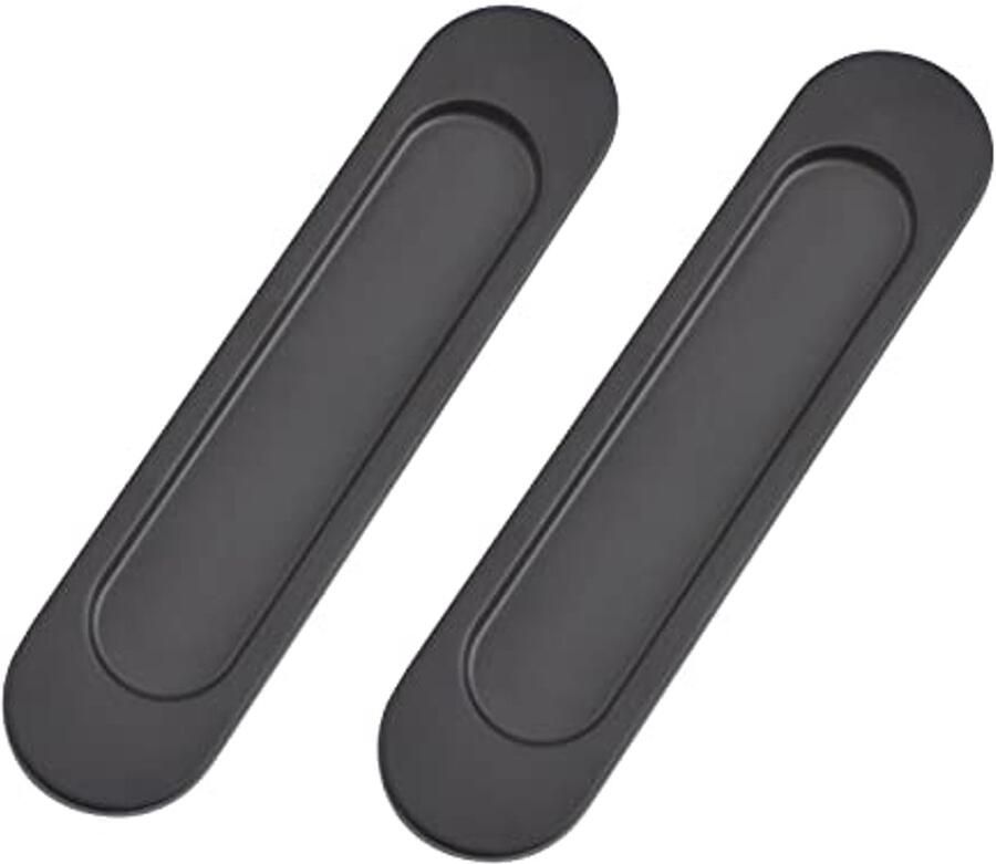 Zelfklevende Ovale Schuifdeur Trekhandgreep 2 Stuks Mat Zwart Aluminium
