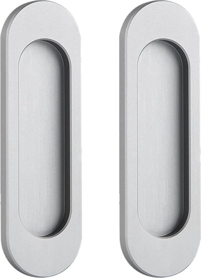 Zelfklevende ovale schuifdeurgrepen 2-pack aluminiumlegering verzonken trek-ponsvrije handgreep voor schuifdeuren raamkasten (matgrijs 100 mm)
