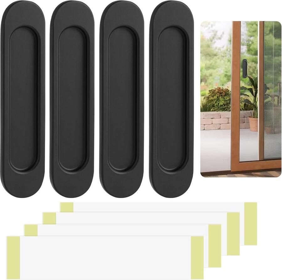 Zelfklevende ovale schuifdeurgrepen set van 4 matzwart aluminium