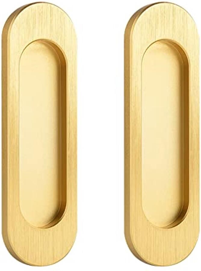 Zelfklevende Ovale Schuifdeurhandgrepen 2 Stuks Aluminium Handgrepen voor Schuifdeuren Ramen en Kasten Geborsteld Goudkleurig 100 mm