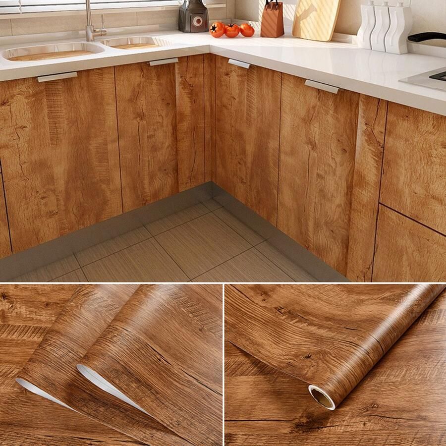 Zelfklevende papiertape met houtlook voor meubels PVC-rol decoratieve sticker voor keuken deur tafel decoratieve stickers met geverfde coating 40 cm x 2 m