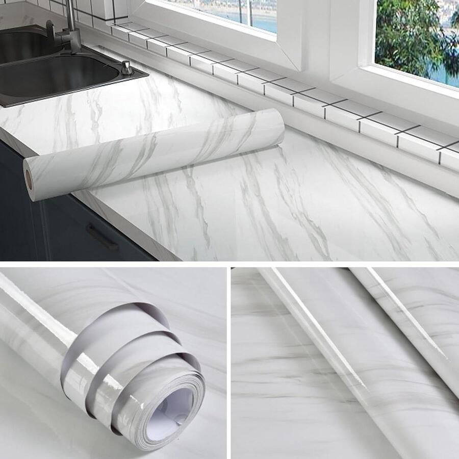 Zelfklevende plakfolie marmerlook 60 cm x 10 m waterdicht textuur PVC meubelfolie voor muur keukenkast badkamer wanddecoratie