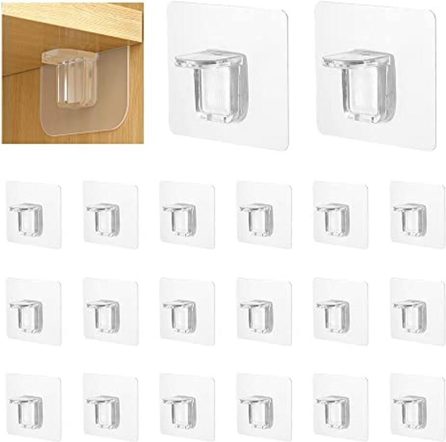 Zelfklevende Plankdragers 20 Stuks 7x7 cm Transparante Plankhouders voor Planken en Kasten Draagkracht tot 15 kg